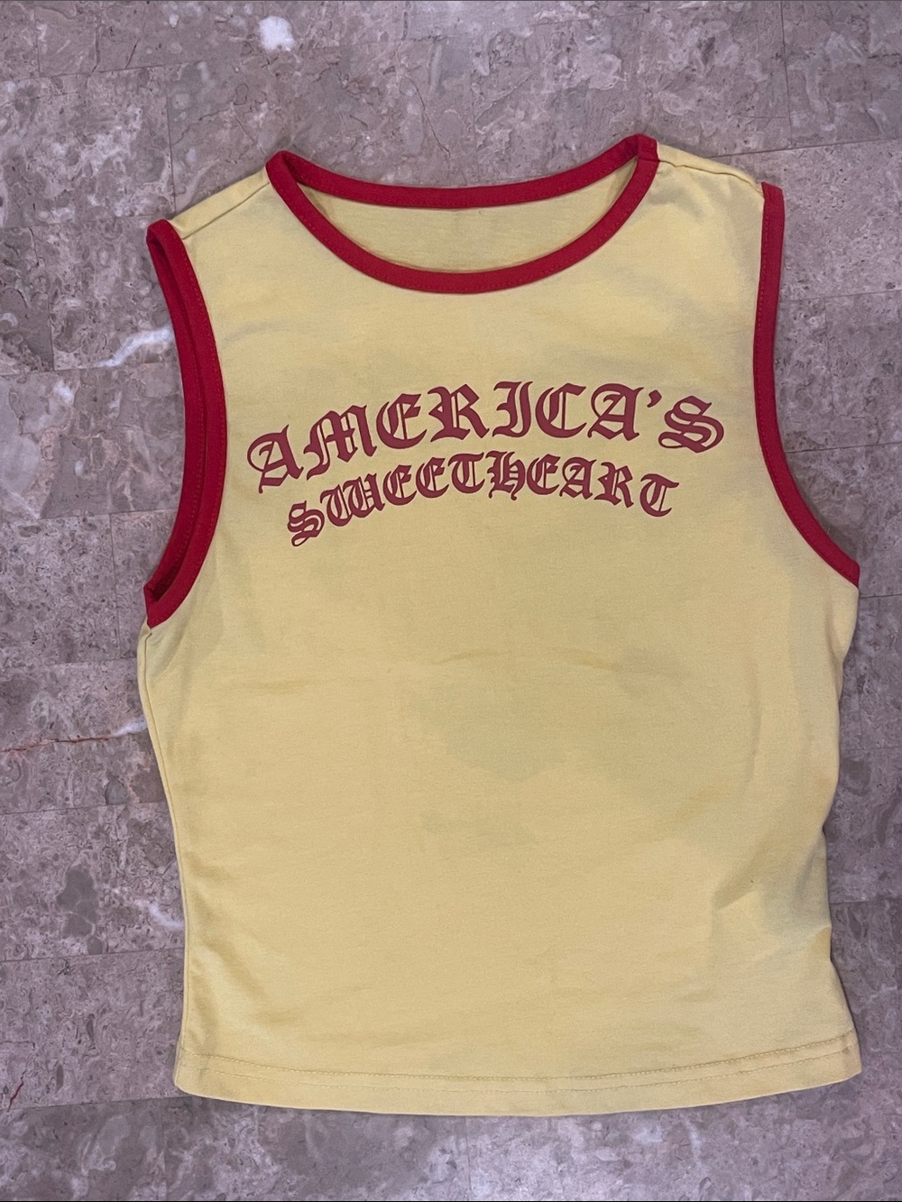 Butter yellow America's Sweetheart Ringer biker Tank Top size M